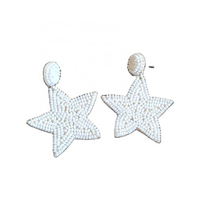 Premium Quality White beaded Star earrings or white seed beads Star earrings or Bridesmaid beaded earrings at wholesale rate