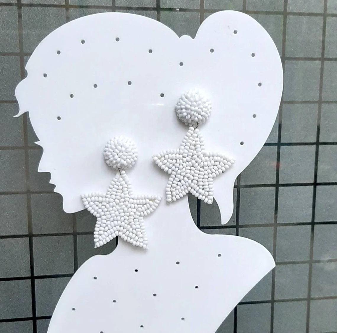 Premium Quality White beaded Star earrings or white seed beads Star earrings or Bridesmaid beaded earrings at wholesale rate