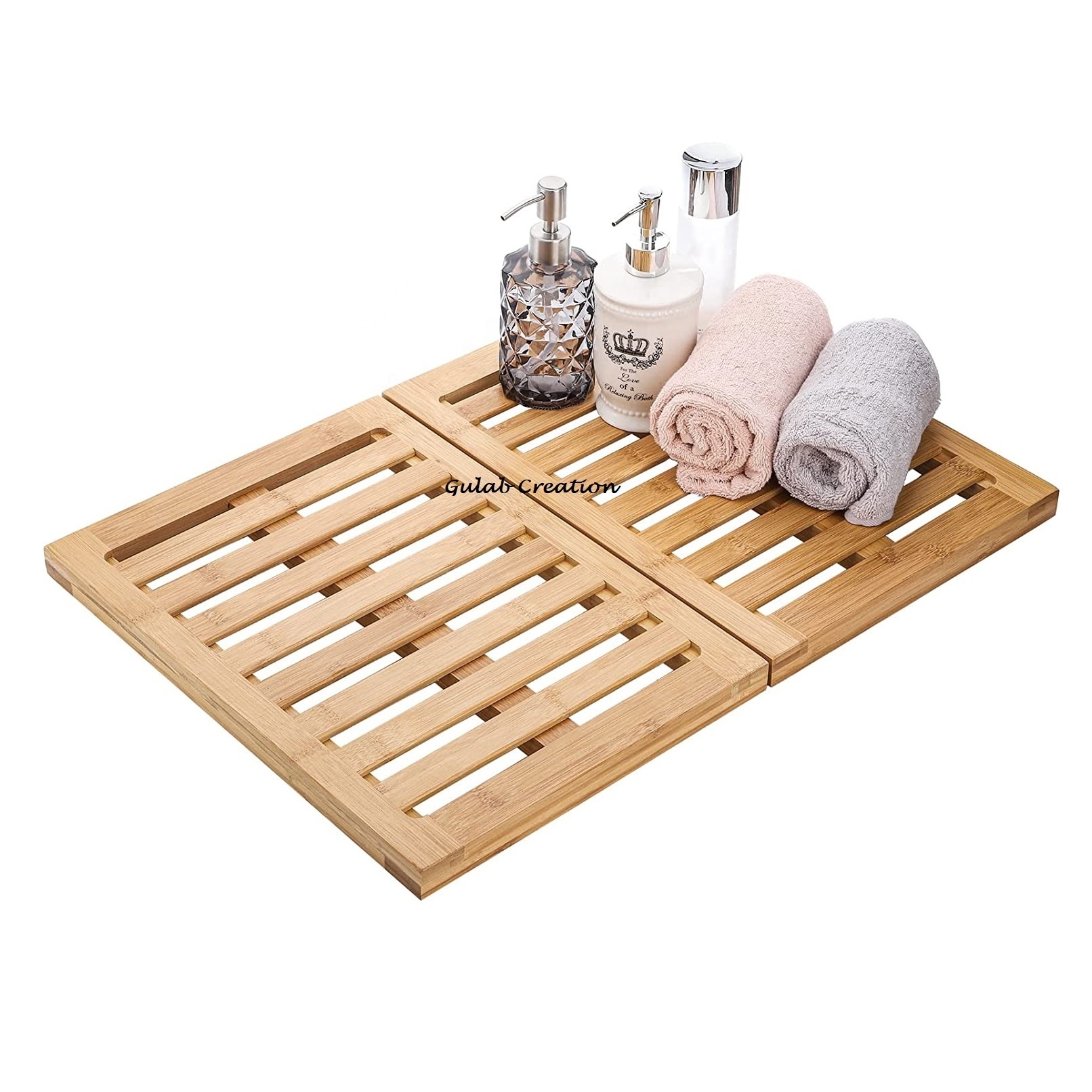 New Arrival 2024 Mango Wood Foldable Outdoor Shower Mat with Rubber Feet for Bathroom Showers, Bathtubs