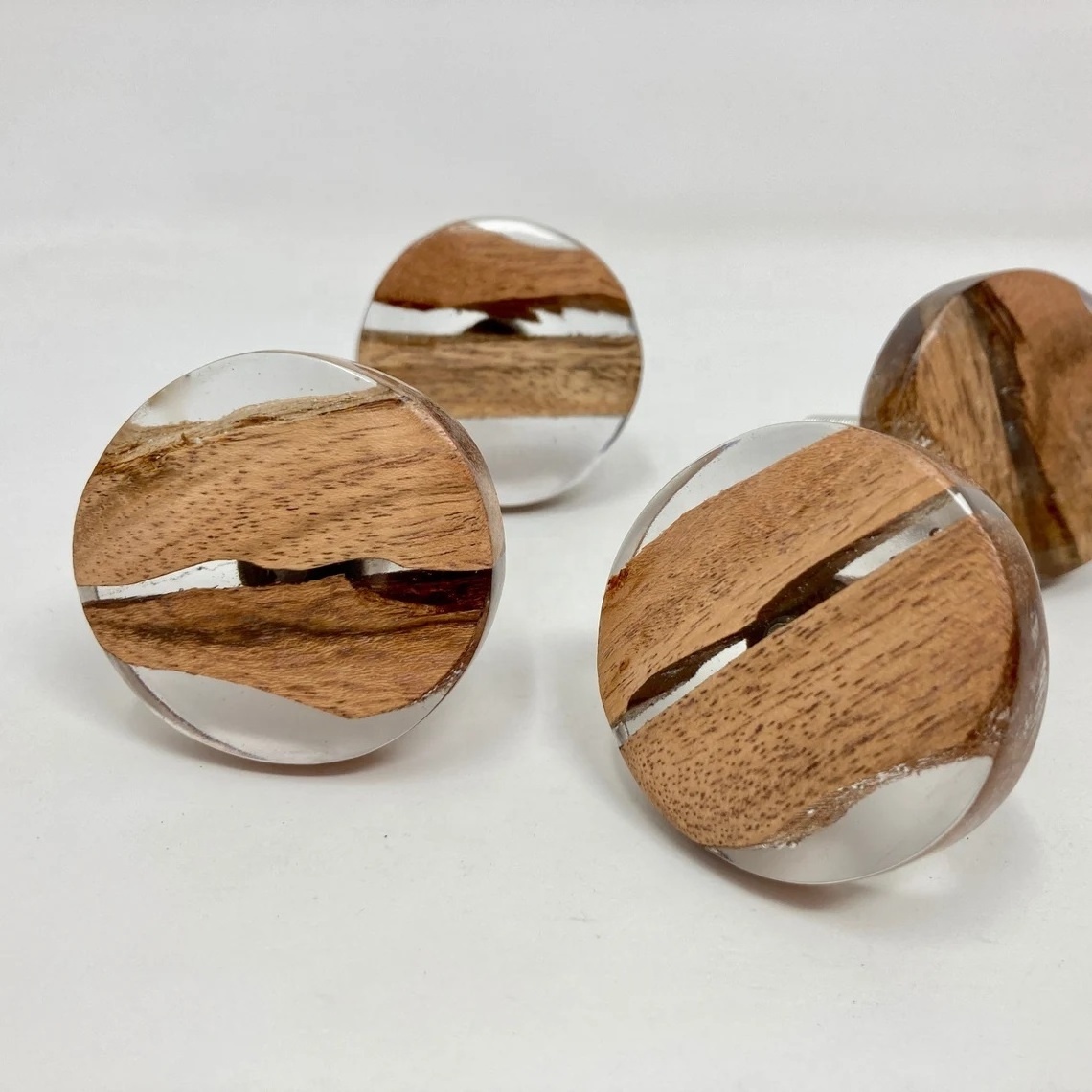 Handmade Premium Quality Round Clear Resin & Wood Knob Dresser Pulls Cabinet Door Kitchen Cupboard Handles Wholesale rate