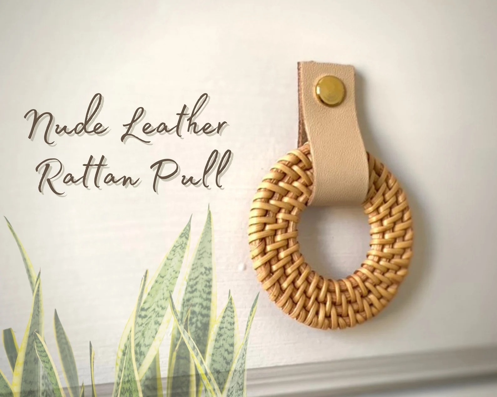 Rattan & Leather Cabinet Knob Pull or Hand Weaved Rattan Dresser Cabinet Knob