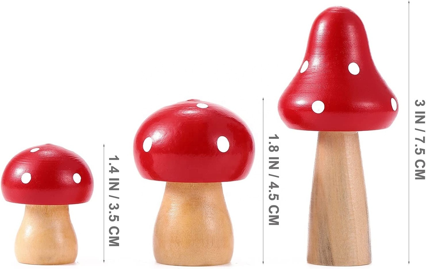 2024 New Arrival Decorative Hand Carved Solid Mango Wood Red and white Dotted Tops Mushroom Sculpture