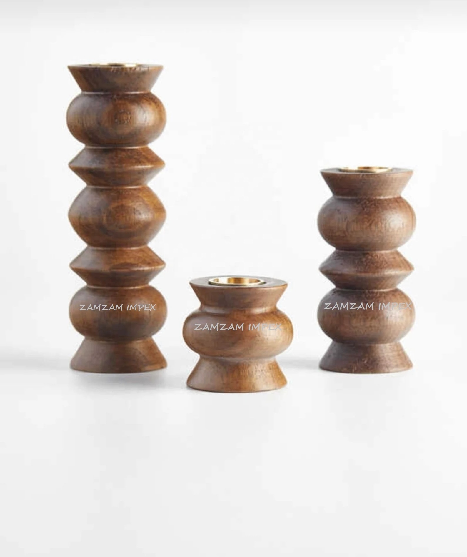 New Arrival Hand carved mango wood candle holders Set of 3