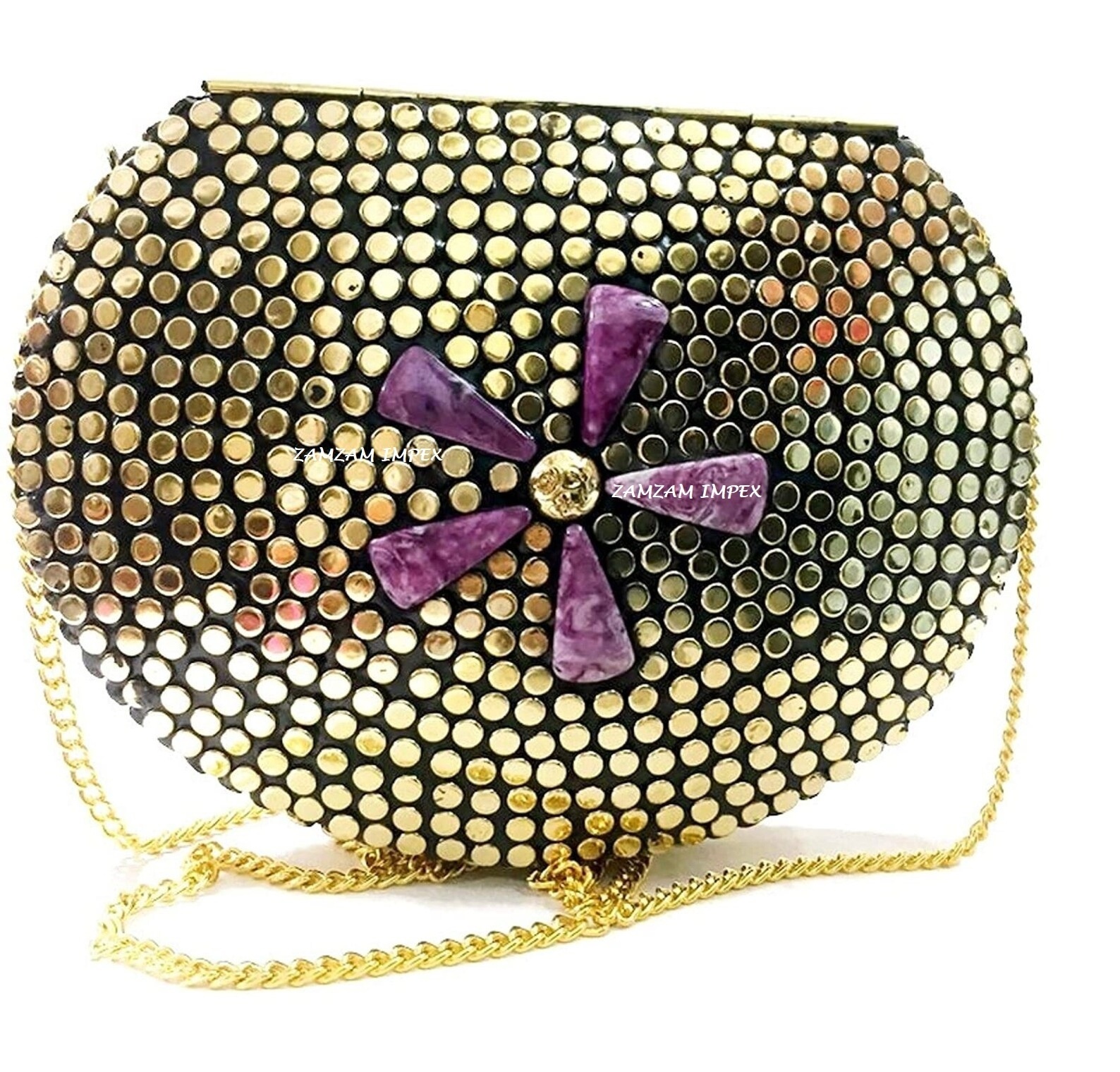 Golden Beaded Multi colored Metal Clutch Bag - Metal BOX Purse Best Ethnic Colorful Purse