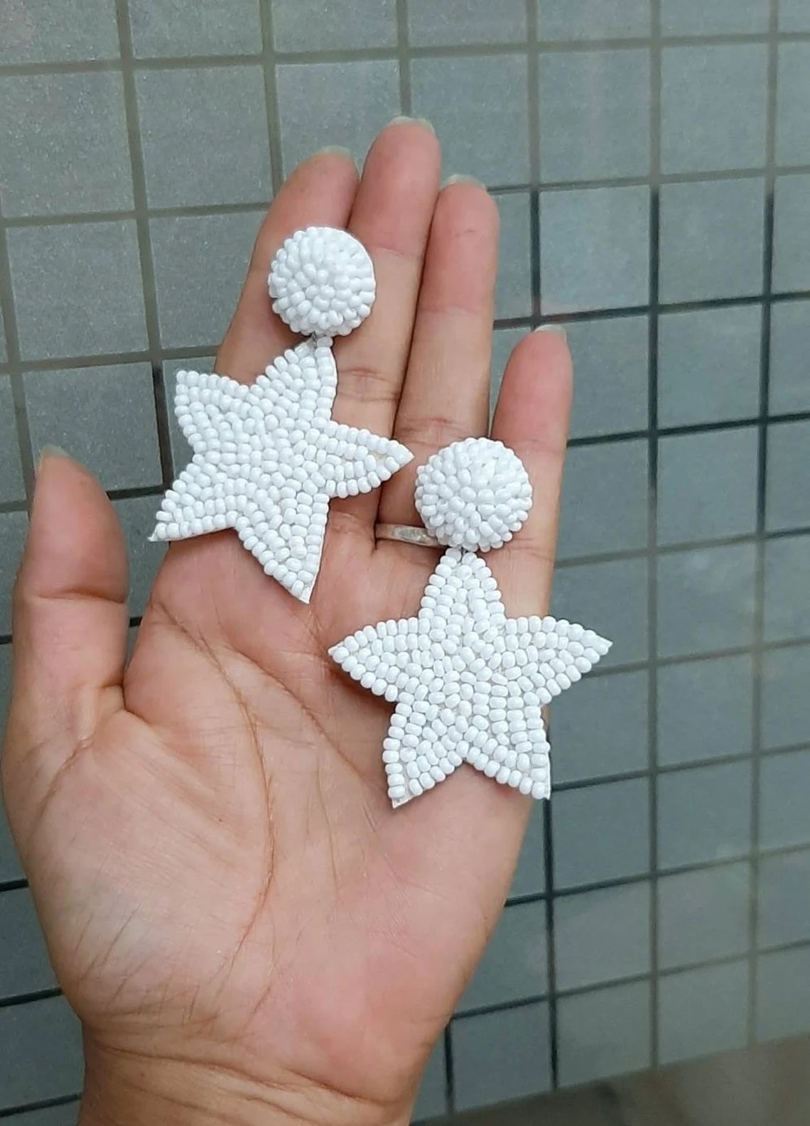 Premium Quality White beaded Star earrings or white seed beads Star earrings or Bridesmaid beaded earrings at wholesale rate