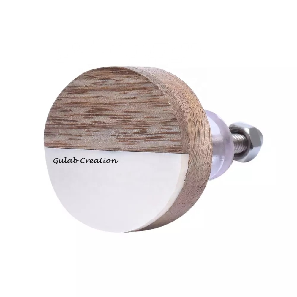 New Design White resin & Wood dresser pull knob at affordable Rate by zam zam impex