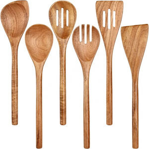 Acacia Wood Tools Sets Non Stick Apartment Essentials Wooden Corner Spoon Spatula Fork Turner Kitchen Cooking Utensils Set House