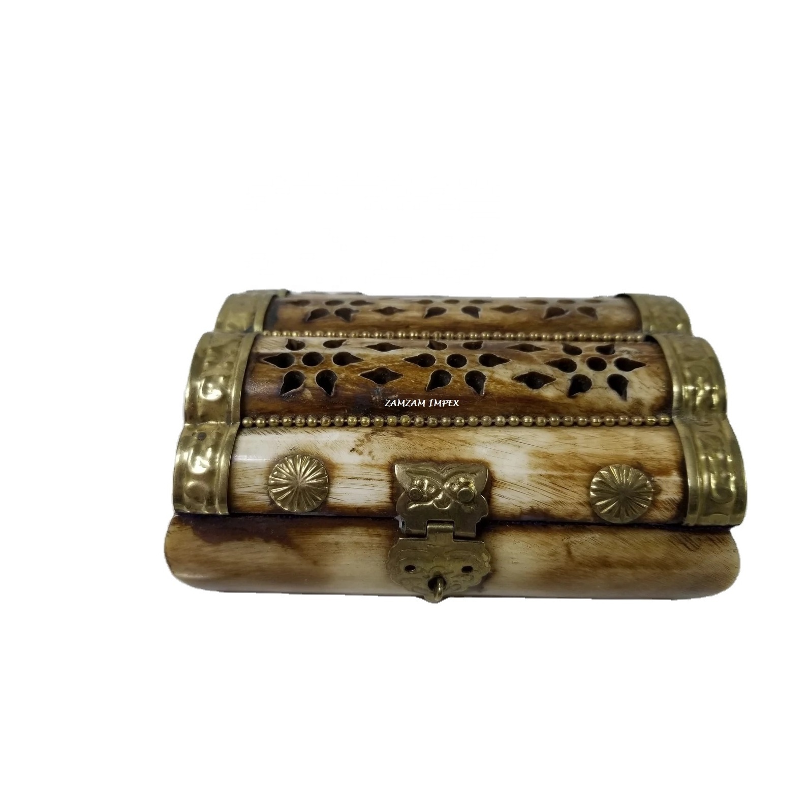 Vintage Indian handmade camel bone and brass trinket box Oval Jewelry Box at reasonable rate by ZAMZAM IMPEX