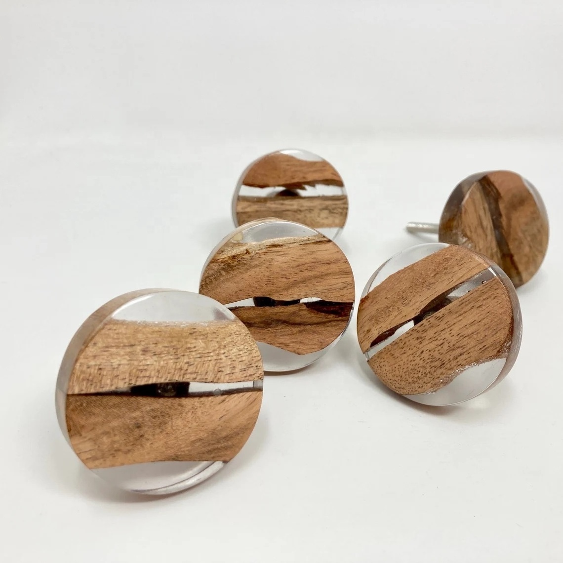 Handmade Premium Quality Round Clear Resin & Wood Knob Dresser Pulls Cabinet Door Kitchen Cupboard Handles Wholesale rate