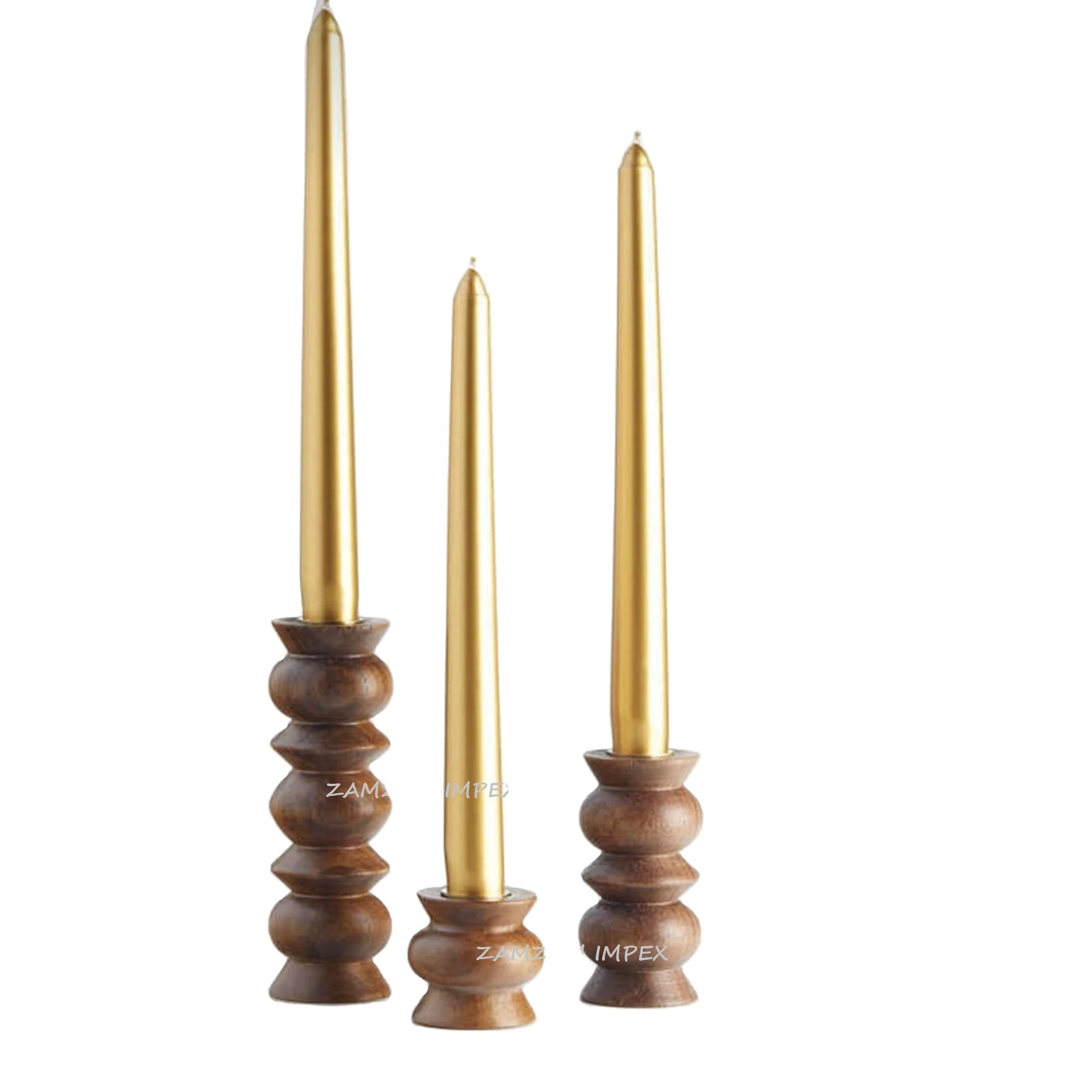 New Arrival Hand carved mango wood candle holders Set of 3