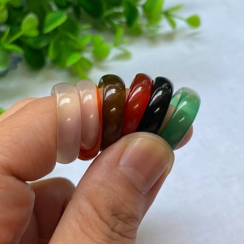 Wholesale Resin Rings for Women China Gemstone Black Agate Ring Jewelry Jade Rings for Gift