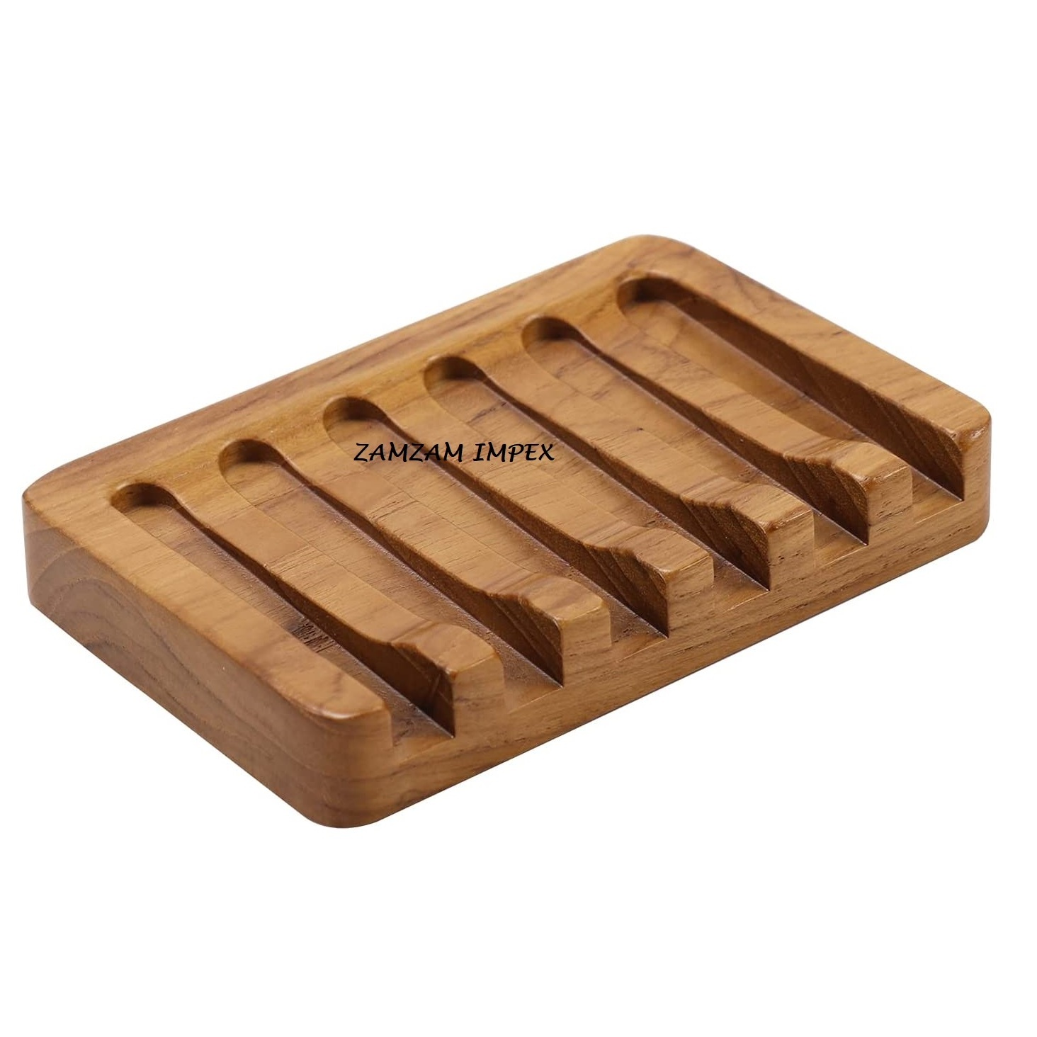 Acacia Wood Soap Dish with Slanted Waterfall Design by ZAMZAM IMPEX