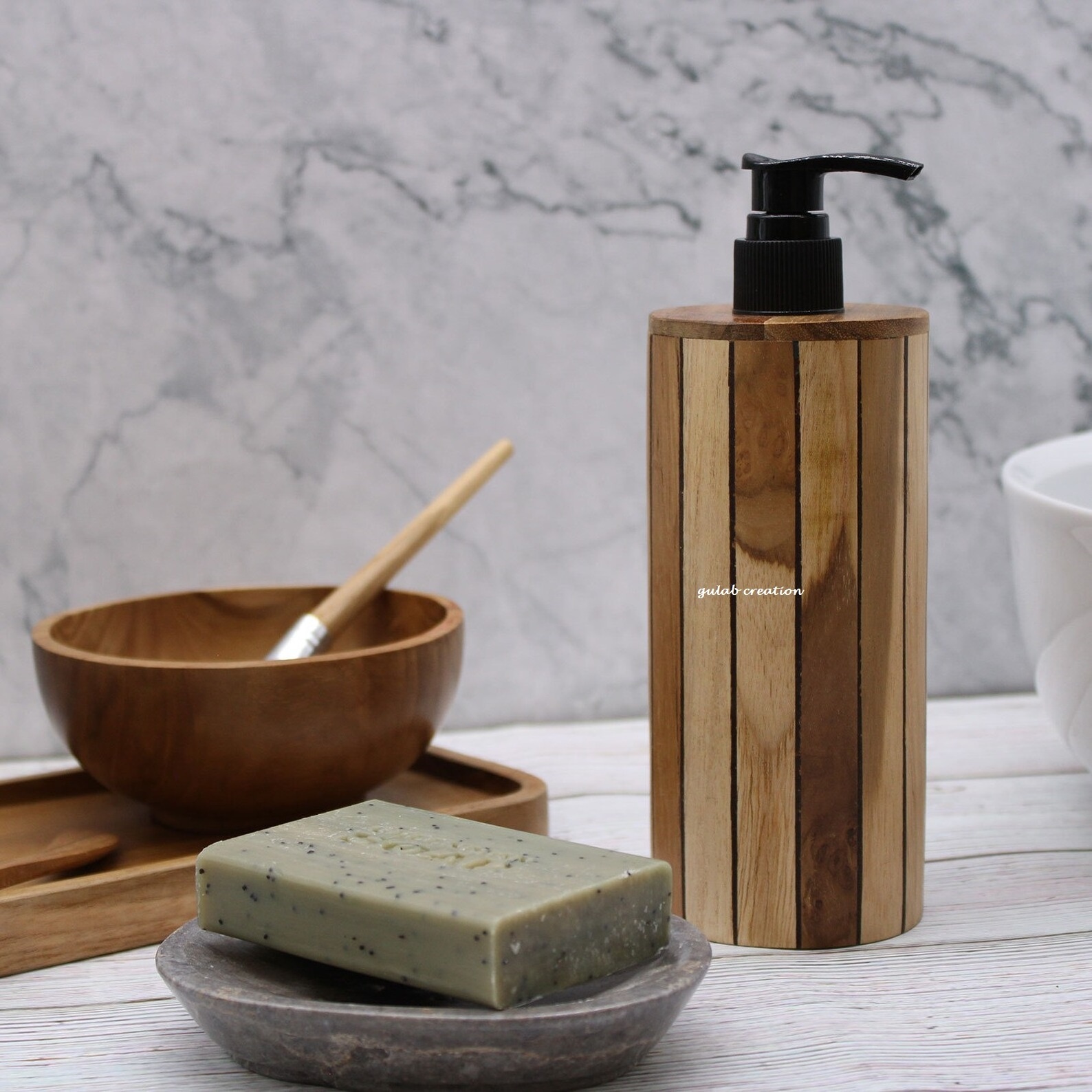 Natural Round Acacia wood Soap Dispenser