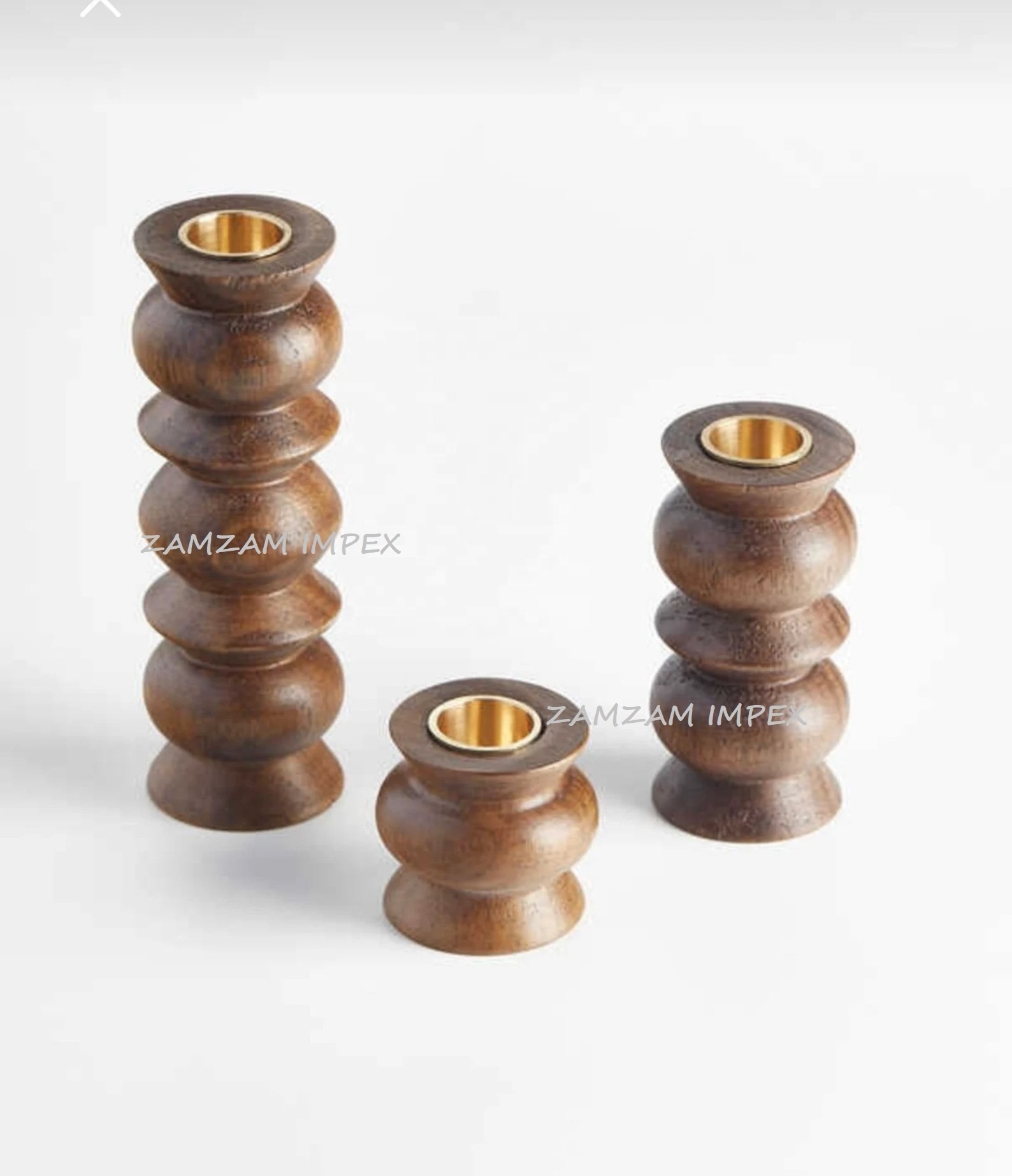 New Arrival Hand carved mango wood candle holders Set of 3