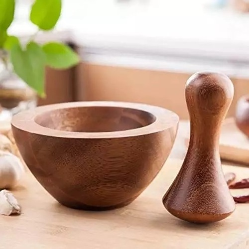 Mortar and Pestle Handmade Crush Spices Garlic Smasher Bamboo Mortar and Pestle Set Wooden Crusher