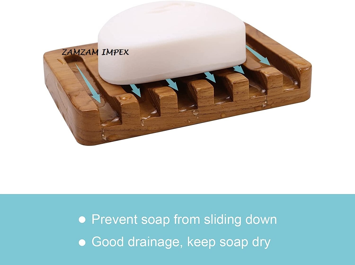 Acacia Wood Soap Dish with Slanted Waterfall Design by ZAMZAM IMPEX