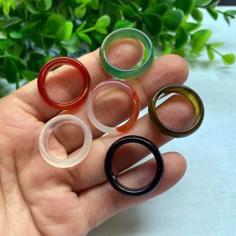 Wholesale Resin Rings for Women China Gemstone Black Agate Ring Jewelry Jade Rings for Gift