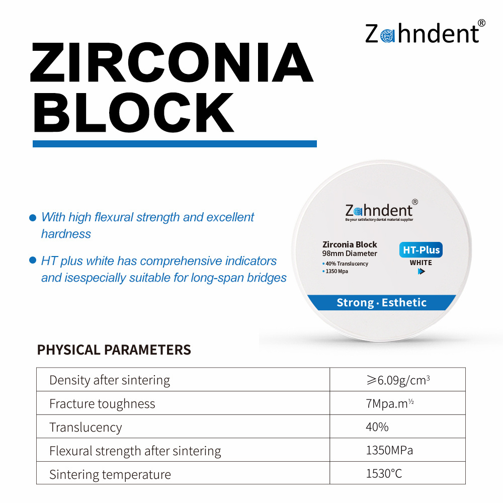 HT White Zirconia Block 1350Mpa Zahndent Top Quality Dental Zirconia Pucks