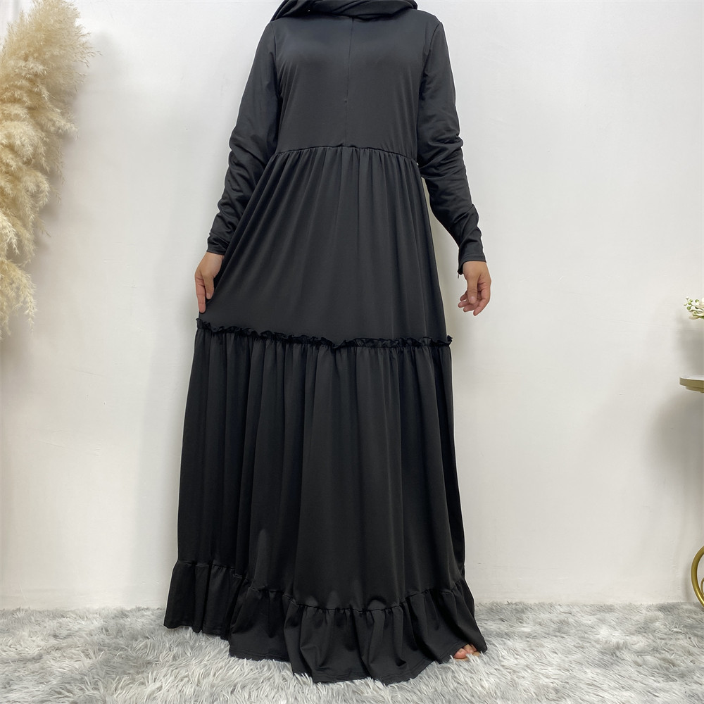 Zandy OEM&ODM Middle Eastern Simple Fashion Ladies Robe Dress Ruffled lace abaya women muslim dress