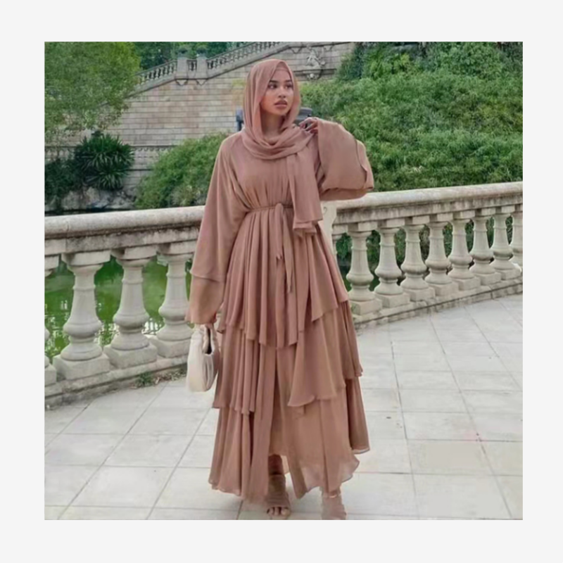 Zandy OEM Dubai 3 Layers Chiffon Open Islamic Clothing Muslim Dresses Crystal Abaya