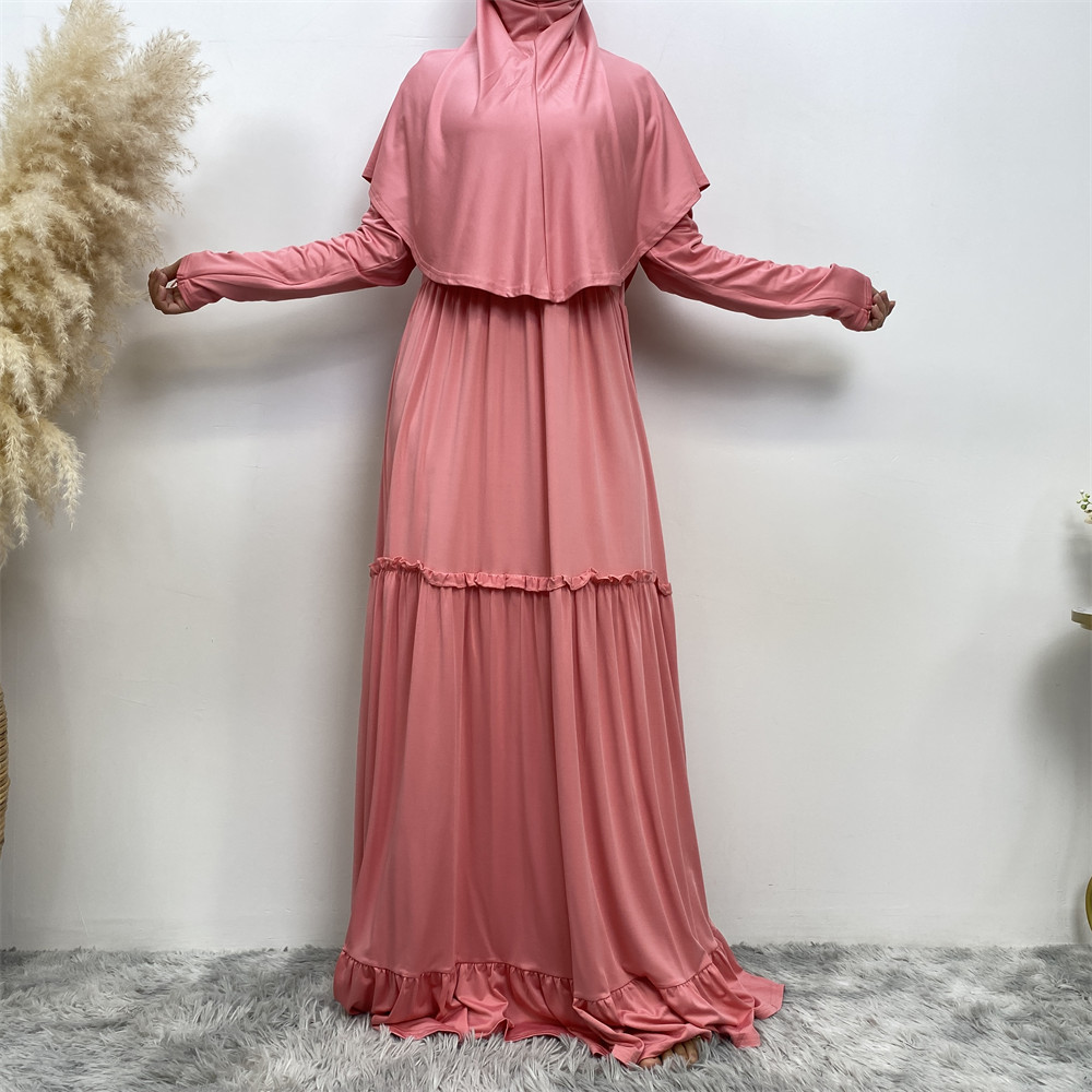 Zandy OEM&ODM Middle Eastern Simple Fashion Ladies Robe Dress Ruffled lace abaya women muslim dress