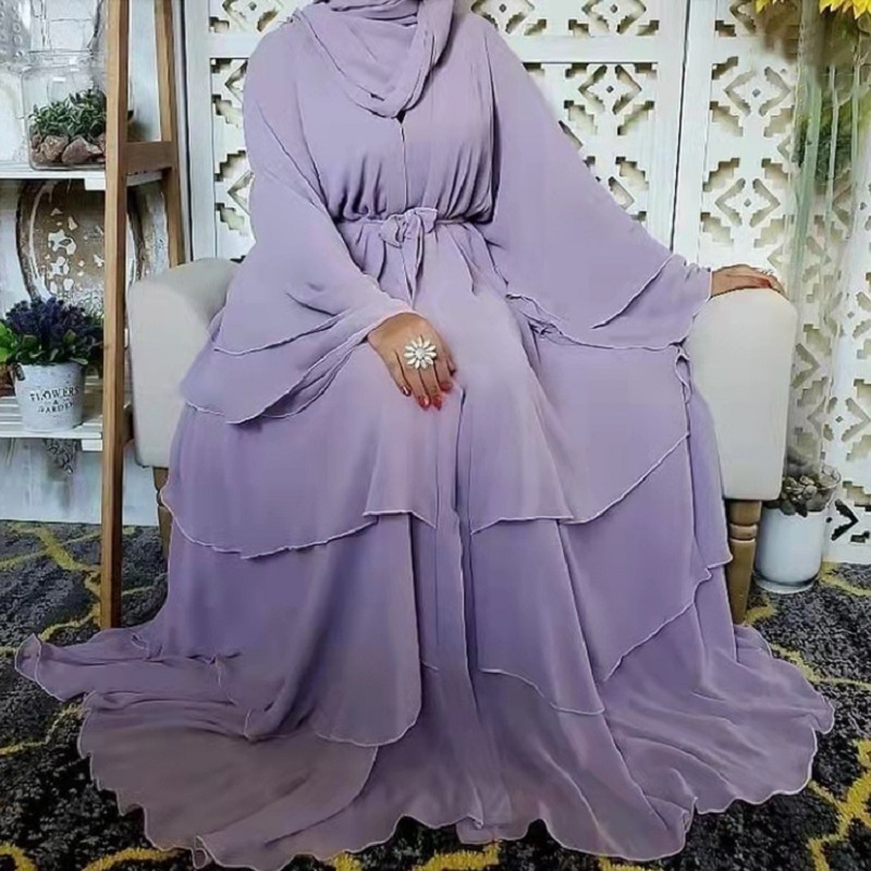 Zandy OEM Dubai 3 Layers Chiffon Open Islamic Clothing Muslim Dresses Crystal Abaya