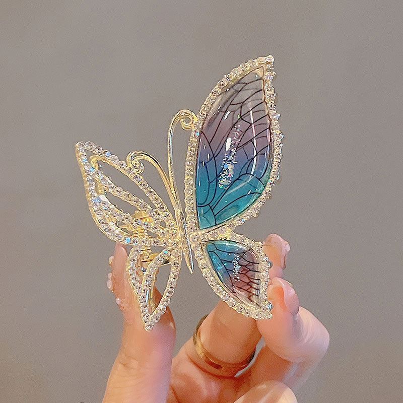 Full Diamond Shark Clip Cicada Wings Hair Claw Clips Female Summer Ponytail Hair Clamp Jaw Clips