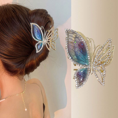 Full Diamond Shark Clip Cicada Wings Hair Claw Clips Female Summer Ponytail Hair Clamp Jaw Clips