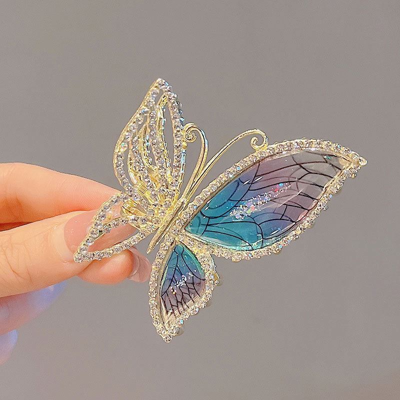 Full Diamond Shark Clip Cicada Wings Hair Claw Clips Female Summer Ponytail Hair Clamp Jaw Clips