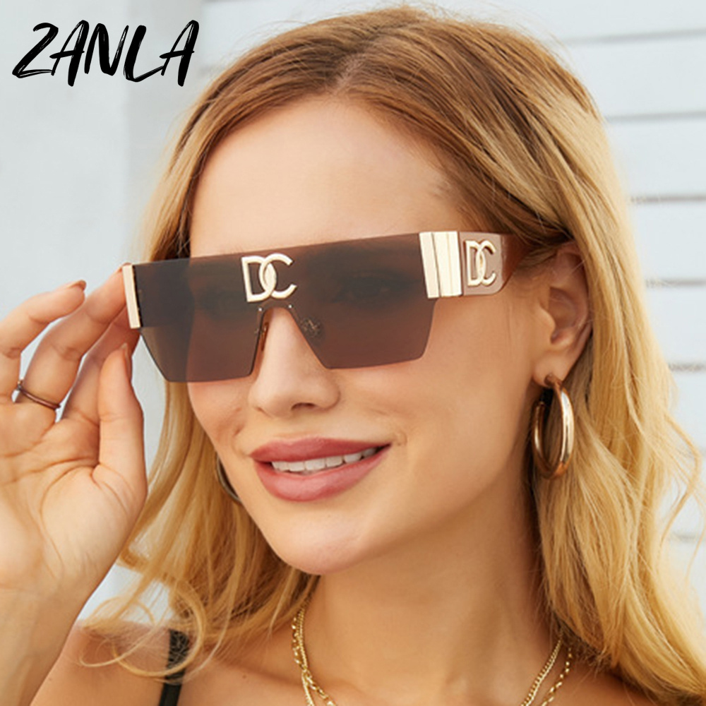 Rimless Square DC Letter Designer Women Sunglasses 2024 New Fashion One Piece Lens Sun Glasses Men Luxury Frameless Big Shades