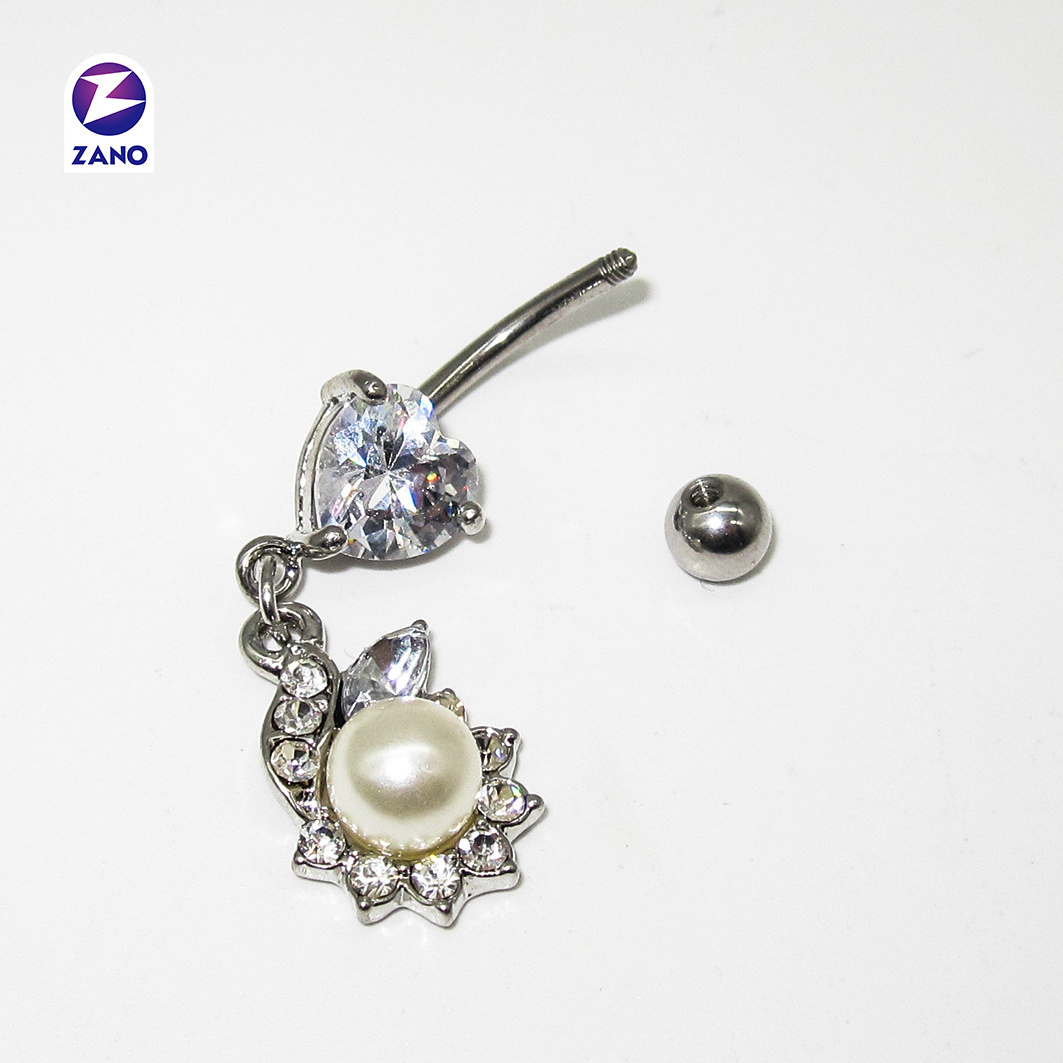 Hot Seller High Quality Pearl Inlay Belly Rings Stainless Steel Jewelry Navel Button Ring Body Jewelry