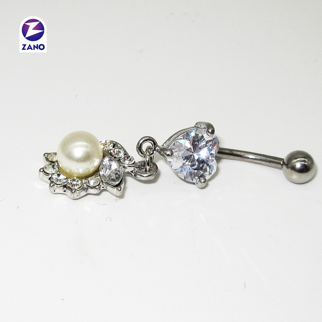 Hot Seller High Quality Pearl Inlay Belly Rings Stainless Steel Jewelry Navel Button Ring Body Jewelry