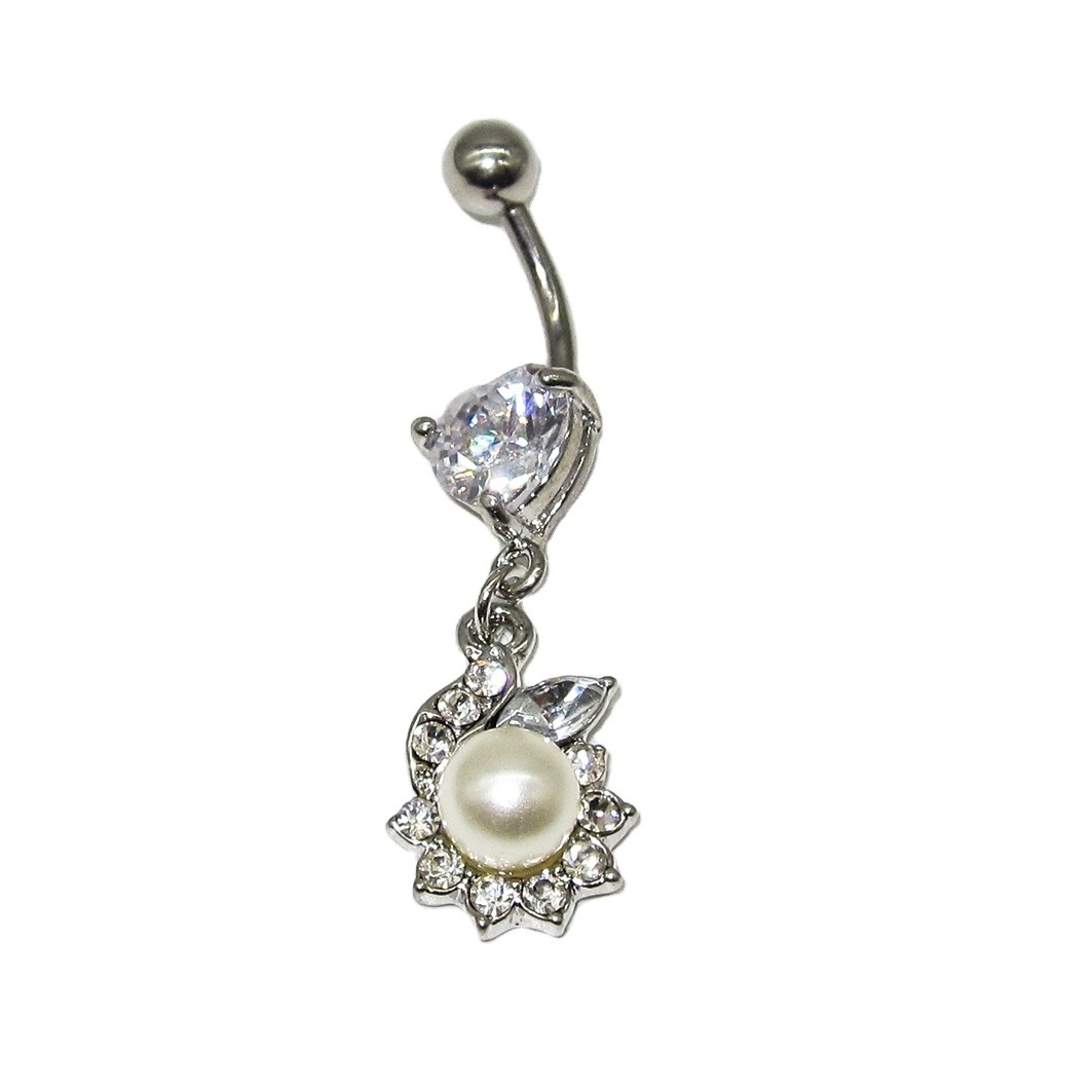 Hot Seller High Quality Pearl Inlay Belly Rings Stainless Steel Jewelry Navel Button Ring Body Jewelry