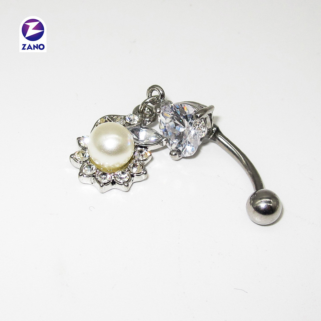 Hot Seller High Quality Pearl Inlay Belly Rings Stainless Steel Jewelry Navel Button Ring Body Jewelry