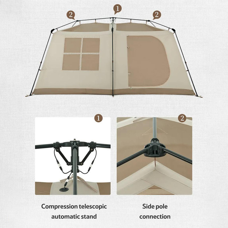 GOFUN Two Bedroom Family Tent, Waterproof Extended Awning Automatic Tent, Roof Ridge 13 Pro Outdoor Camping Tent With Canopy/