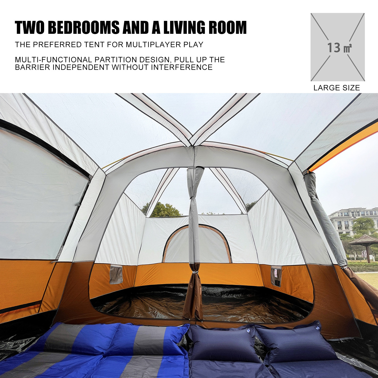 Gofun Two Room Extra Large Outdoor Camping Tents, Cheap 4/6 Persons Waterproof Outdoor Family Luxury Big Camping Tent