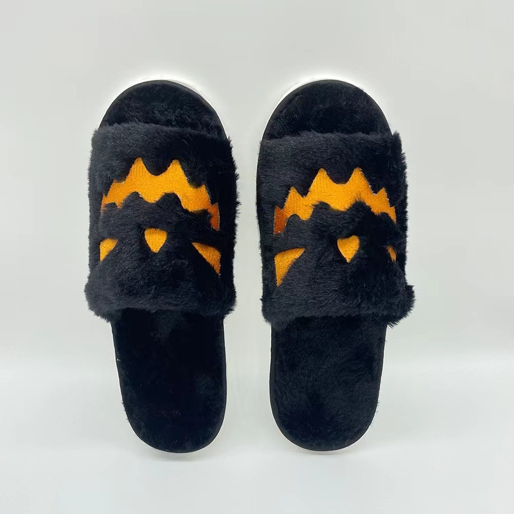 Halloween Slippers Spooky Slides Jack O Lantern Pumpkin Slippers Women Men Flat Soft Plush Cozy Indoor Fuzzy Women House Shoes