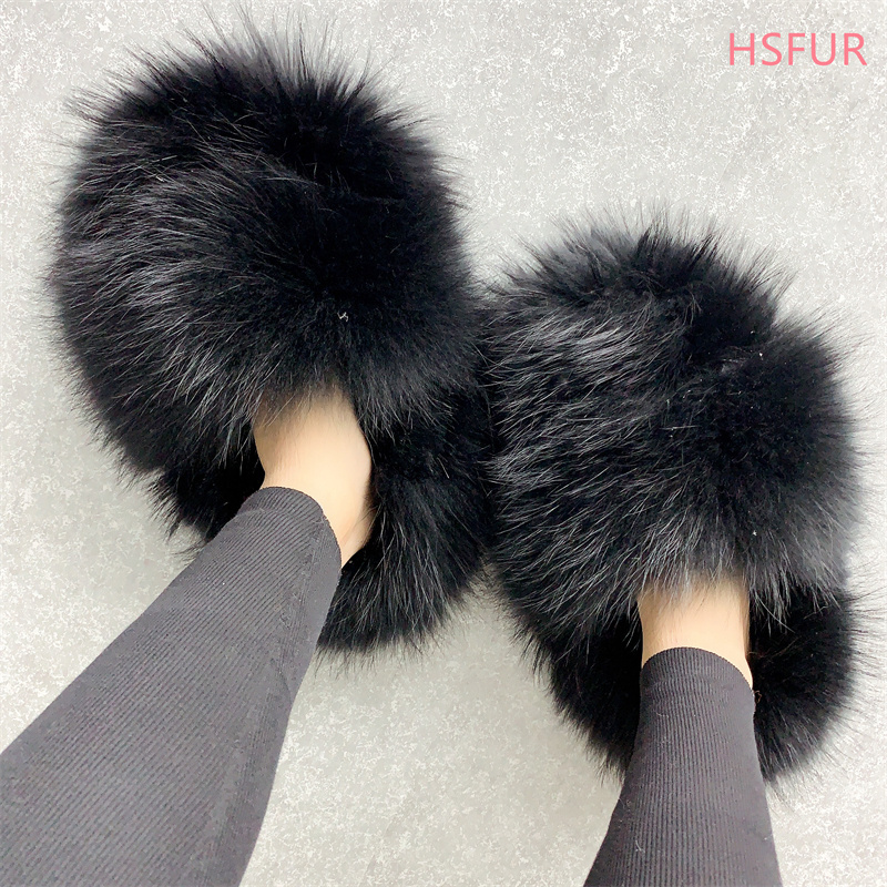 luxury style women fur flat slides fashion fur slippers for women flat