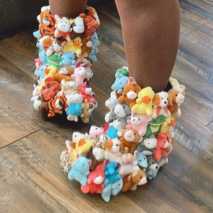 Winter Snow Boots Women Unique Teddy Bear Boots Covered In Stuffed Animals Fluffy Middle Calf Platform Boots