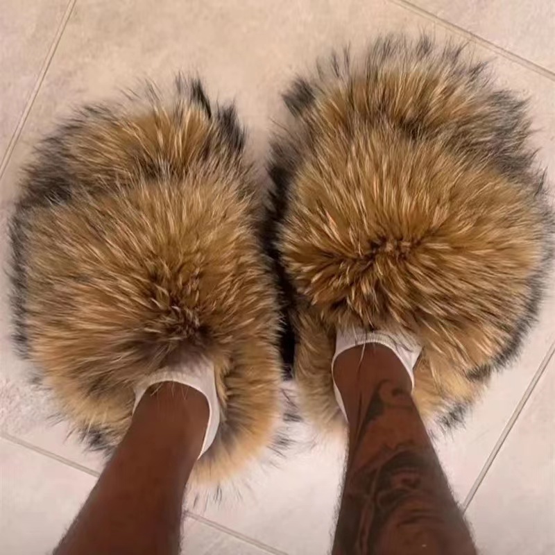 luxury style women fur flat slides fashion fur slippers for women flat