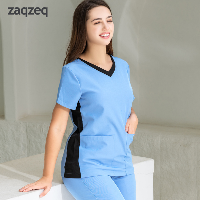 Custom Hospital Beauty Salon Uniform Fashionable Medical Scrubs Wholesale V-neck Nurse Uniform Stretch Scrub Sets Women Uniforms