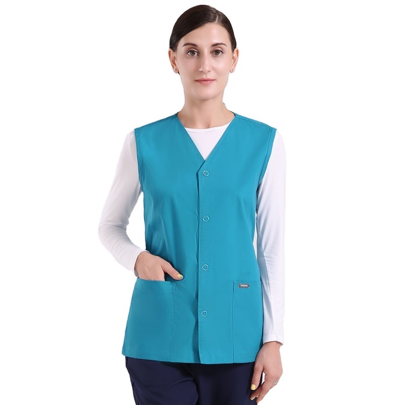 Wholesale Women's Buttons Front Knit Scrubs Jackets Vest Sleeveless Scrub Jackets Nurse Scrub Vest