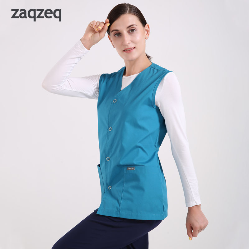 Wholesale Women's Buttons Front Knit Scrubs Jackets Vest Sleeveless Scrub Jackets Nurse Scrub Vest