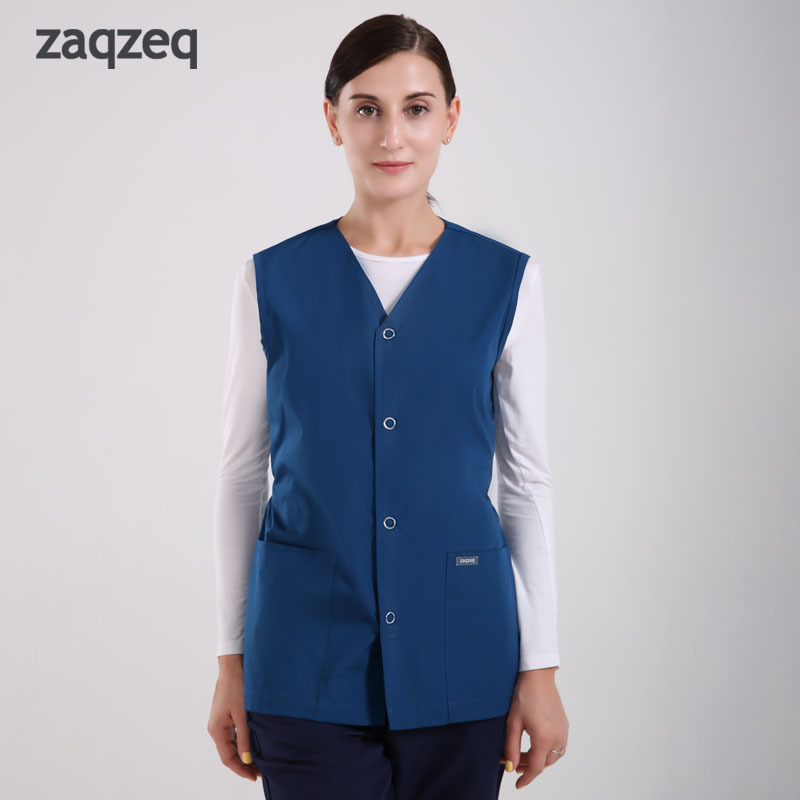 Wholesale Women's Buttons Front Knit Scrubs Jackets Vest Sleeveless Scrub Jackets Nurse Scrub Vest