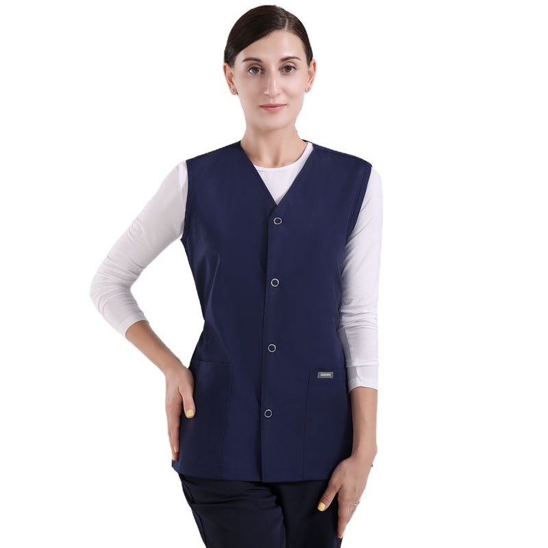 2023 New Wholesale Women's Buttons Front Knit Scrubs Jackets Vest Sleeveless Scrub Jackets Nurse Scrub Vest