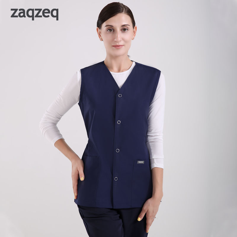 Wholesale Women's Buttons Front Knit Scrubs Jackets Vest Sleeveless Scrub Jackets Nurse Scrub Vest