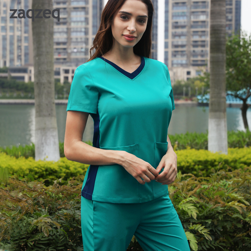 Custom Hospital Beauty Salon Uniform Fashionable Medical Scrubs Wholesale V-neck Nurse Uniform Stretch Scrub Sets Women Uniforms