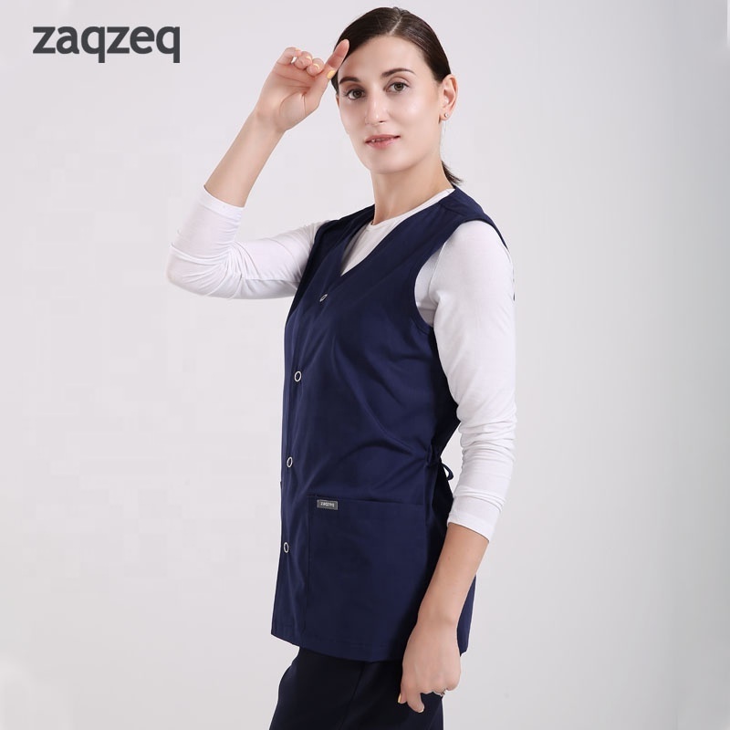 2023 New Wholesale Women's Buttons Front Knit Scrubs Jackets Vest Sleeveless Scrub Jackets Nurse Scrub Vest