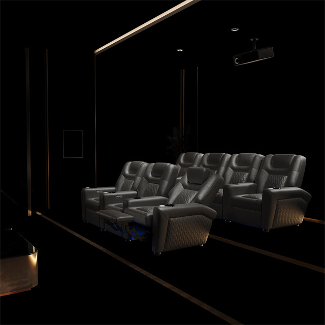 Plush Home theater furniture Seating sofa Cinema leather grey recliner with adjustable function sofa set