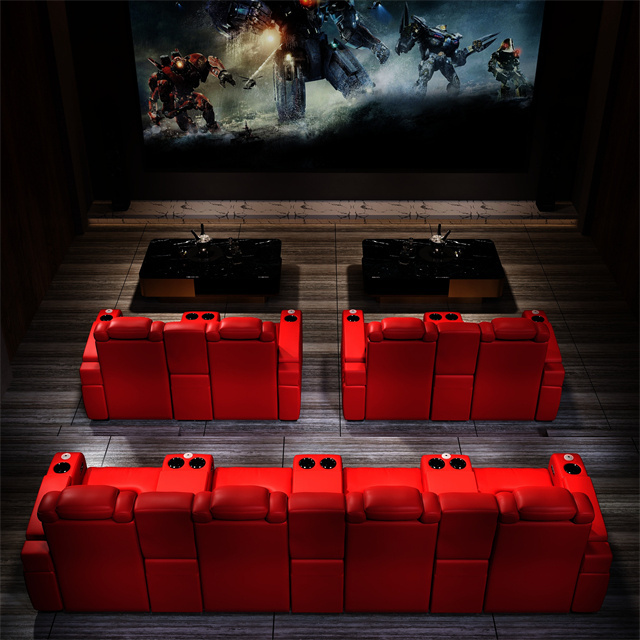 Factory outlet customizable home theater sofa Electric theater recliner with electric adjustable feet and headrest 1,3 seats